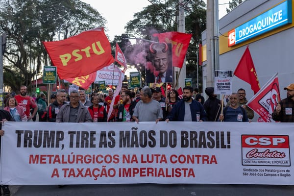 Manifestação contra o tarifaço de Trump em São José dos Campos (SP) Foto Sindmetal/SJC
