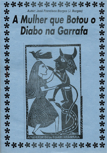 Capa do cordel "A mulher que botou o diabo na garrafa", de J. Borges